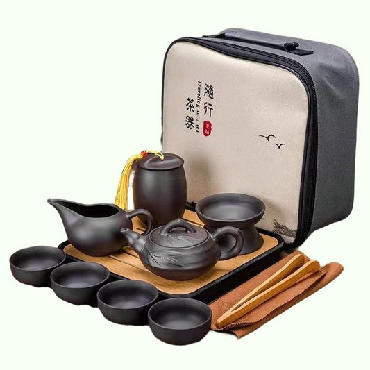 9 adet Set Çay Arabağı Retro Tasarımcı Soğuk Mor Kum Seramik Çaydan Seti Seyahat Kong Fu Çay Kiti Porselen Mor Kum Pot İnfüzer