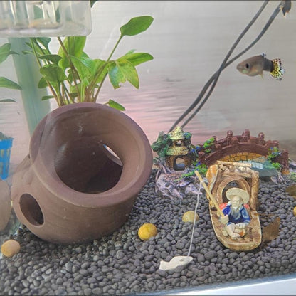 Ceramics Fisherman Boat Figurines for Aquarium Fish Tank Lanscape Bonsai Rockery Ornament Decoration Fairy Garden Home Decor