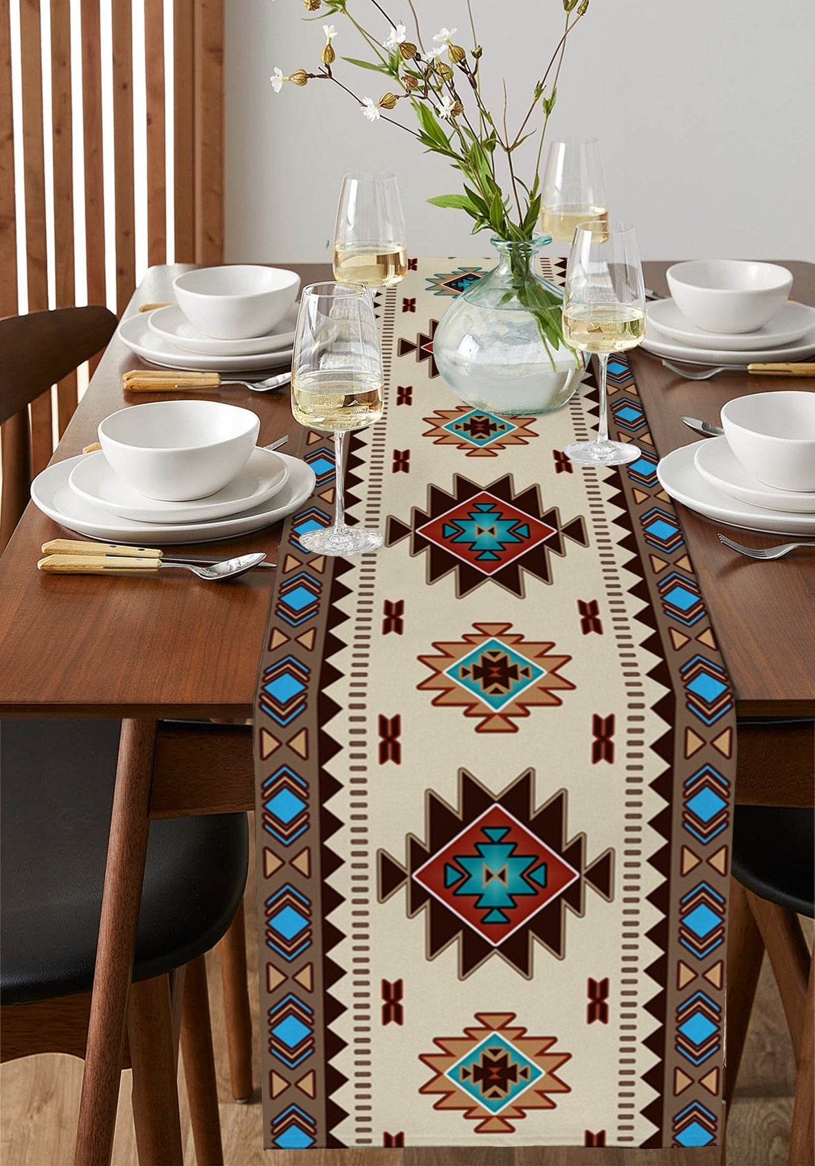 Bohemsk etnisk geometri linbordløpere Holiday Party Decor Gjenbrukbare bordløpere for spisebord Bryllupsdekorasjoner