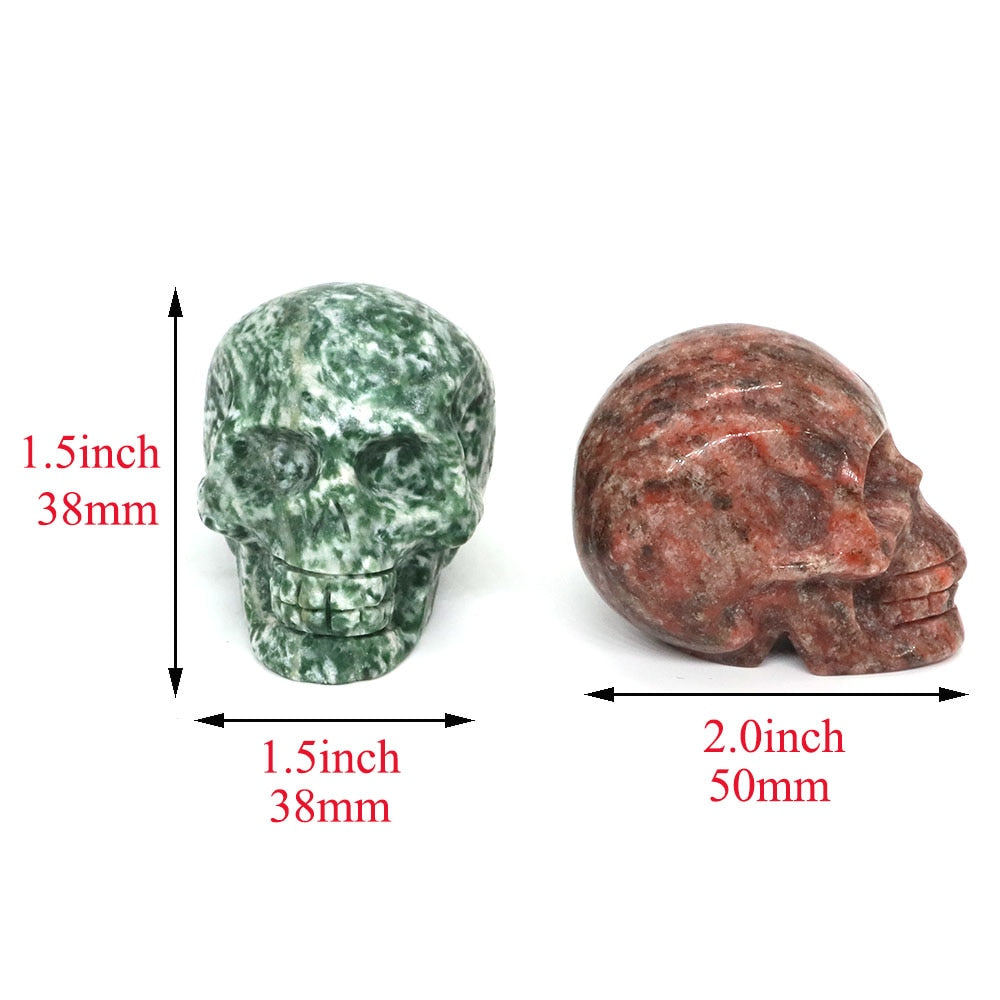 50mm tengkorak kepala patung semula jadi batu penyembuhan kristal reiki diukir sihir batu permata batu permata kraf rumah hiasan rumah halloween