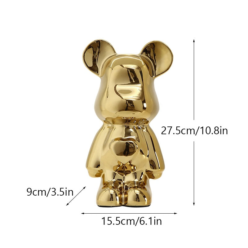NORTHEUINS Ceramic Luxury Violence Bear Figurines Colorful  Electroplated Teddy Bear Collection Item Living Room Decor Ornaments