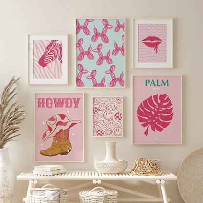 Pink Preppy Wall Art Girl Bed Room Decor Hot Pink Canvas Målning Dorm Preppy Affischer Nordic Funky Home Decoration