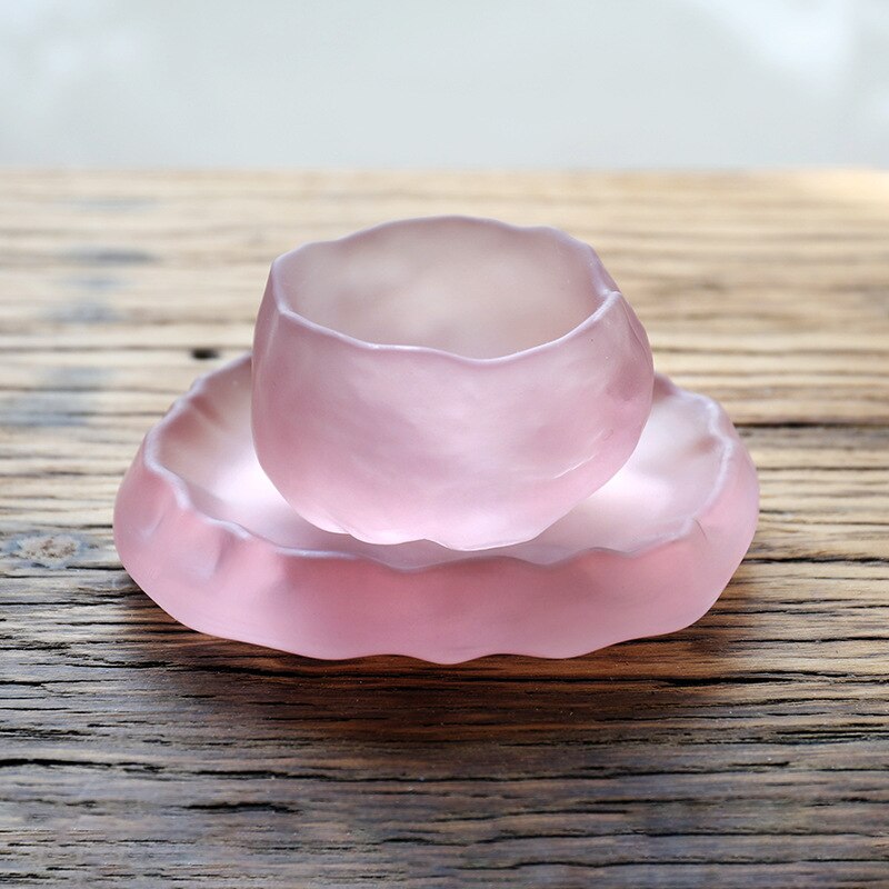 rosafarbene Tassen mit handgefertigtem Glas, erste Schneemeistertasse im japanischen Stil, rosafarbene Teetassen, Kung-Fu-Tassen 