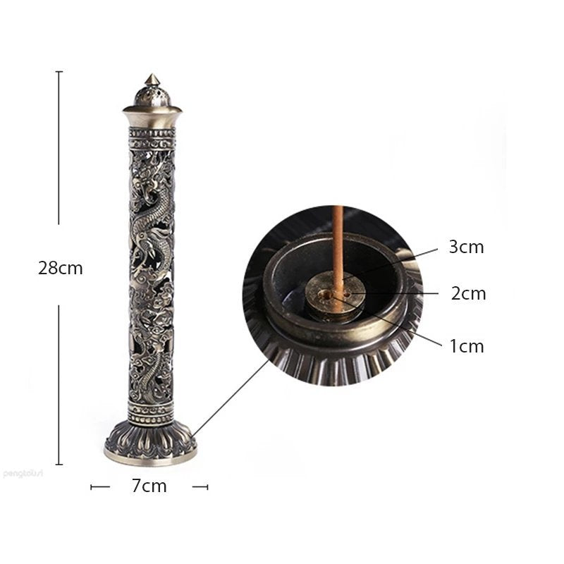 Incienso quemador retro alivio vertical artesanía hueco tallado dragón fénix pilar de especias soporte de incienso accesorios para el hogar