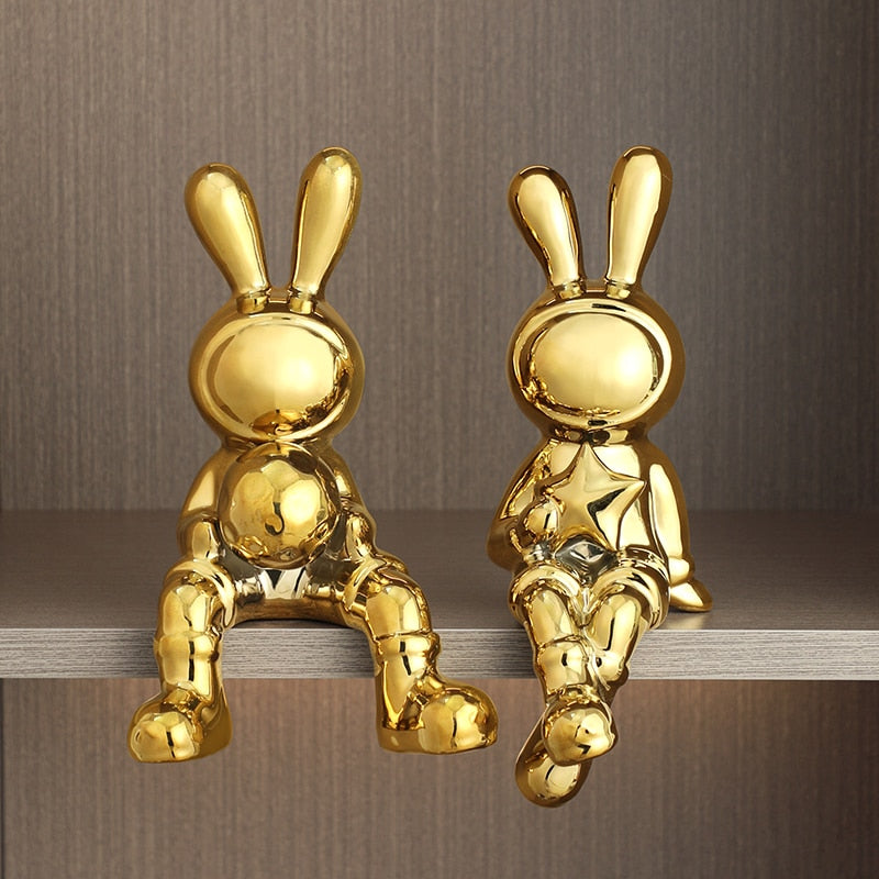 Set di coniglio elettroplatante di sculture da 2 pezzi per decorazioni per la casa decorazione per ufficio decorazione soggiorno statue animale 2023 coniglio