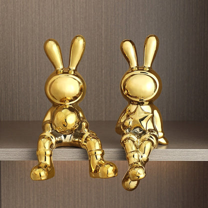 Electroplating Rabbit set of 2pcs arca untuk hiasan rumah hiasan meja hiasan ruang tamu hiasan patung haiwan 2023 arnab