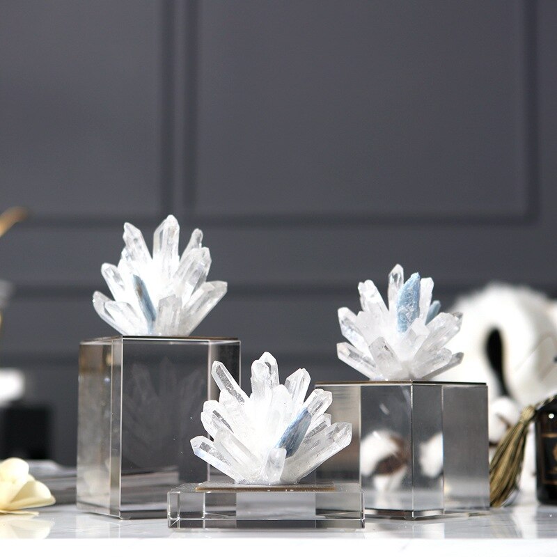 Transparenter natürlicher Kristallstein-Ornament, Diamant-Kristall-Blume, handgefertigte Skulptur, Desktop-Dekoration, Zubehör für Wohnzimmer 
