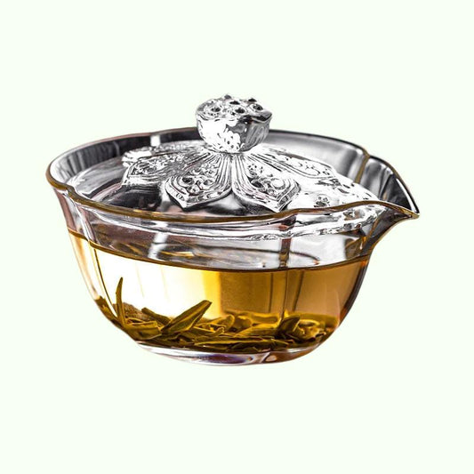 Glass · Lotus Zen Heart Holding Gaiwan Heat and Scald Resistant Er Cai Tea Tureen Hand Kettle Cup for Tea Exquisite Gifts