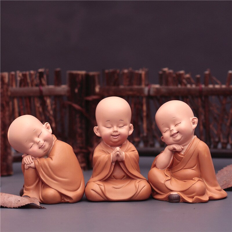 Felizs de monge fofo estatuetas religião resina buda artesanato mesa miniaturas ornamentos acessórios decoração de decoração de decoração de casa decoração