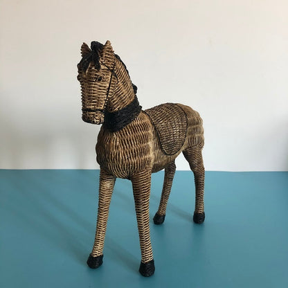 Horse Resin Statue Rattan Weaving Pattern Simulation Animal Modern Art Decoration Study Tv Cabinet Wine Cabinet Sculpture Craft