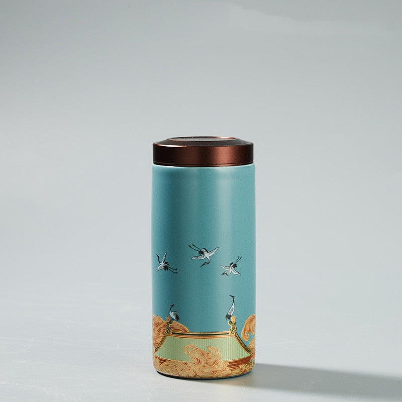 Caddio de té de cerámica de cerámica Viaje portátil de forma redonda de té lata de especias cajas de té tanque de almacenamiento de dulces café jarra a prueba de humedad