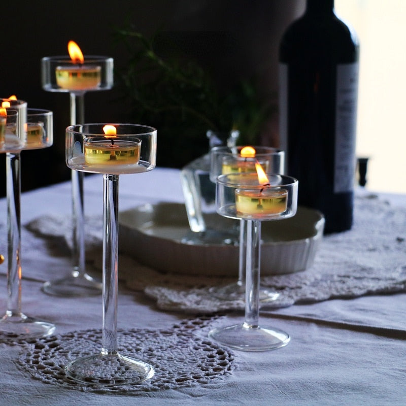 مجموعة حوامل الشموع الزجاجية حامل شموع Tealight ديكور المنزل قطع مركزية لطاولات الزفاف حامل كريستال إعداد طاولة العشاء