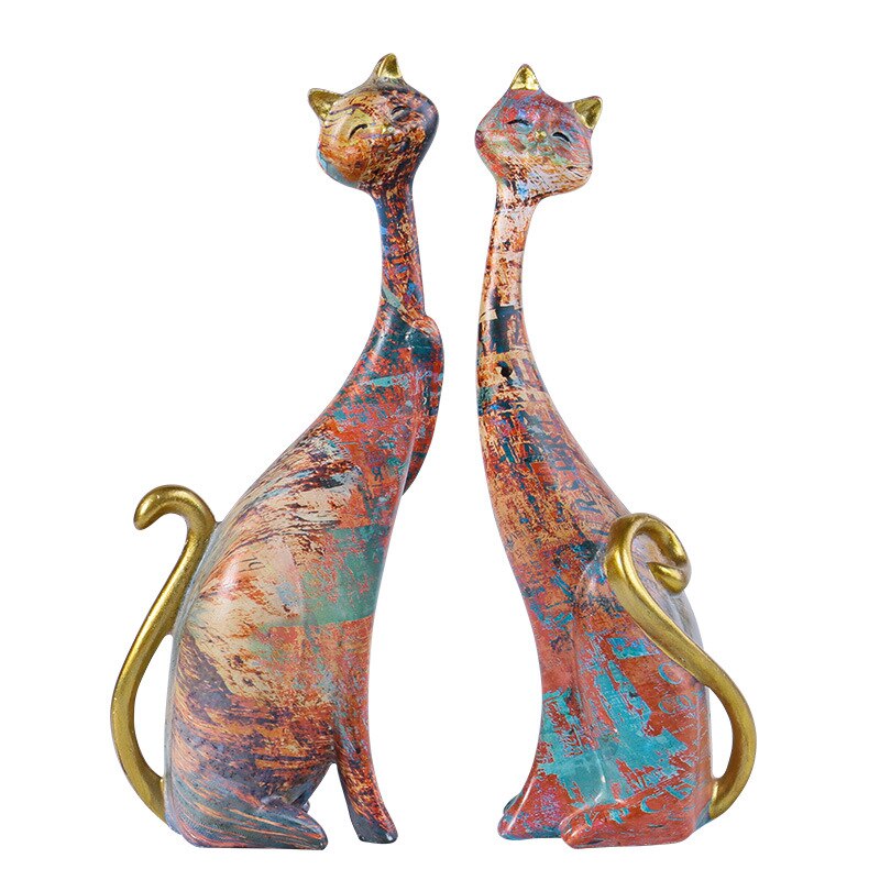 2コンビネーションノルディックアートオイルペインティング猫クリスマスギフト樹脂装飾ドールベッドルームデスクトップ入り彫刻猫