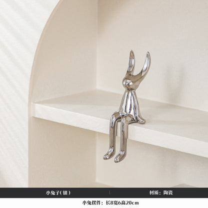 Modern stil vardagsrum dekoration kawaii kanin skulptur keramisk status hembedömning heminredning sheld dekor