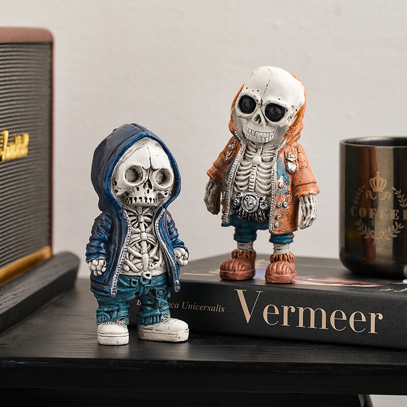 Modern skalle harts staty cool skelett dekorativa figurer halloween fest dekoration hemtillbehör kontor tillbehör