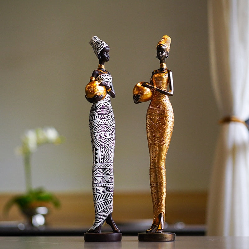 Artesanías retro Africanas Mujeres negras exóticas Ornamento de escultura de la escultura Entrada del hogar Sala de estar decoración suave