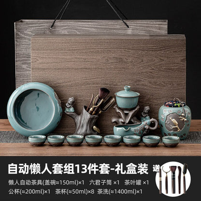 중국 차 세트 타전 세라믹 럭셔리 사무실 완전한 그릇 반자동 Puer Kung Fu 티 컵 세트 선물 주방 Tetera Teaware