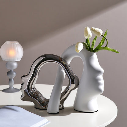 クリエイティブアブストラクトフェイス彫刻の花瓶美学ホームリビングルーム装飾樹脂アート彫刻クラフトルーム装飾vaseモダンな贈り物