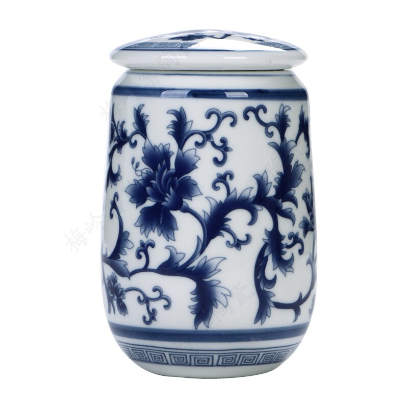 Chinese Palace Blue and White Porcelain Tea Caddy Portable Ceramics Sealed Containers Travel Tea Bag Storage Box Coffee Canister
