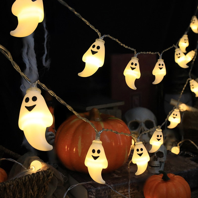 Guirlande lumineuse à 10Led pour Halloween, 1.5m, boules d'oeil de crâne de citrouille, lanterne de fête de Festival fantôme, décoration de joyeux Halloween 