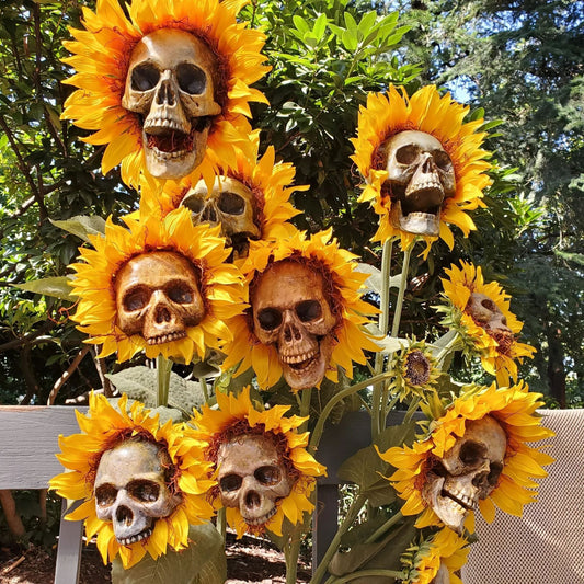 Skull Sunflower Halloween Scary Hiasan Rumah dan Taman Hiasan Bunga Artifik untuk House Yard Deco Outdoor Calavera