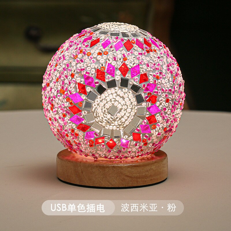 Kreatywne artystyczne bohemia Śmieszne szokujące manualne mozaiki lampa dekoracyjna USB Atmosfera lekka elektroniczna świeca do pokoju