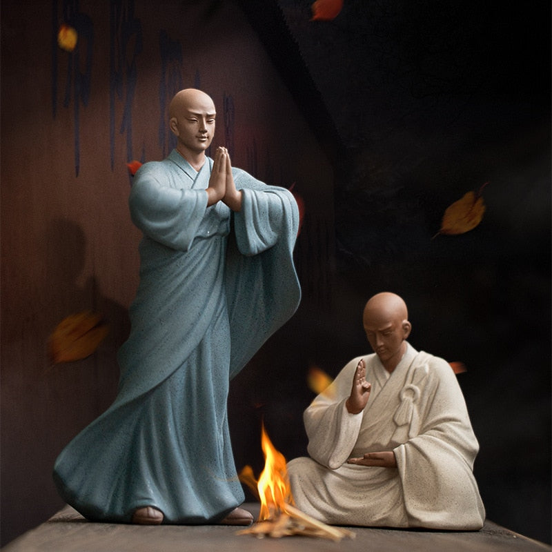Mor Kum Zen Küçük Keşiş Budist Shami Meditasyon Heykeli Seramik Figürinler Tearom Masaüstü Dekorasyon Aksesuarları Hediye