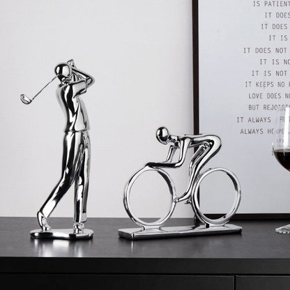 Nordic Silver Keramik Abstrak Resin Bicycler Pengendara Sepatu Patung Pengendara Sepeda Patung Bike Figurine Bar Kantor Dekorasi Rumah Kerajinan