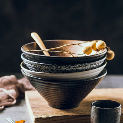 日本のクリエイティブな食器セット、商業用竹の帽子セラミックボウル、家庭用ラーメン、ご飯、麺、スープボウル