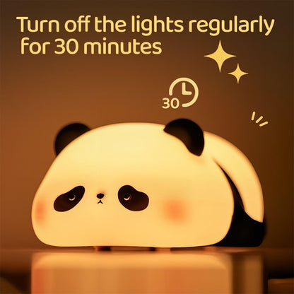 الباندا أضواء ليلية للأطفال لطيف الحيوان سيليكون توقيت مصباح قابل للشحن الكرتون الباندا غرفة نوم الديكور أطفال بنين بنات هدية