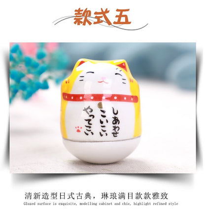 Ceramic Maneki Neko Home Decor Cartoon Japanese Lucky Cat Tumbler Feng Shui Ceramic Fortune Cat Statue Room Decor Accessories