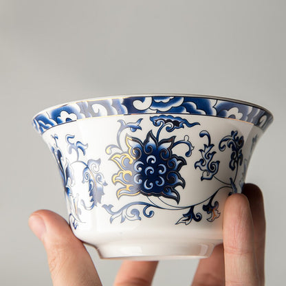 Keramik Berkapasitas Besar 350ml Gawan Teh Cangkir Cangkir Teh Cina Sup dengan Bowl Tutup Lotus Tangan Menggambar Porselen Gaiwan Untuk Perjalanan