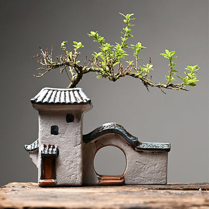 Chinees antiek huis retro gebouw keramische bloem potdecoratie tuin bonsai beeldjes miniaturen huis ornamenten gratis schip