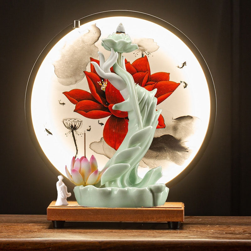 Keramik Bergamot Flowback Incense Kompor Rumah Tangga Ruang Tamu Dalam Ruang, Pintu Masuk, Dekorasi Studi Lotus Lantern Ring