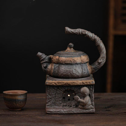اليابانية اليدوية الحجري إبريق الشاي براد شاي مذهب اليقطين رفع شعاع وعاء شمعة مجموعة إبريق الشاي الدافئة Infuser الشاي المطبخ الطعام