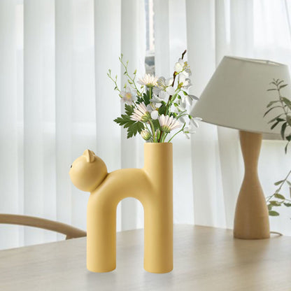 Modern Ceramic Vase Cute Tubular Cat Shape for Office Living Room Ornaments Nordic Flower Pot Dried Flower Art Crafts Gift