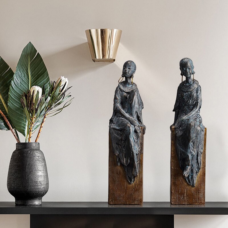 樹脂シミュレーションキャラクター飾りアフリカンスタイルのイヤリング抽象像彫刻装飾的な置物ホームデコレーション