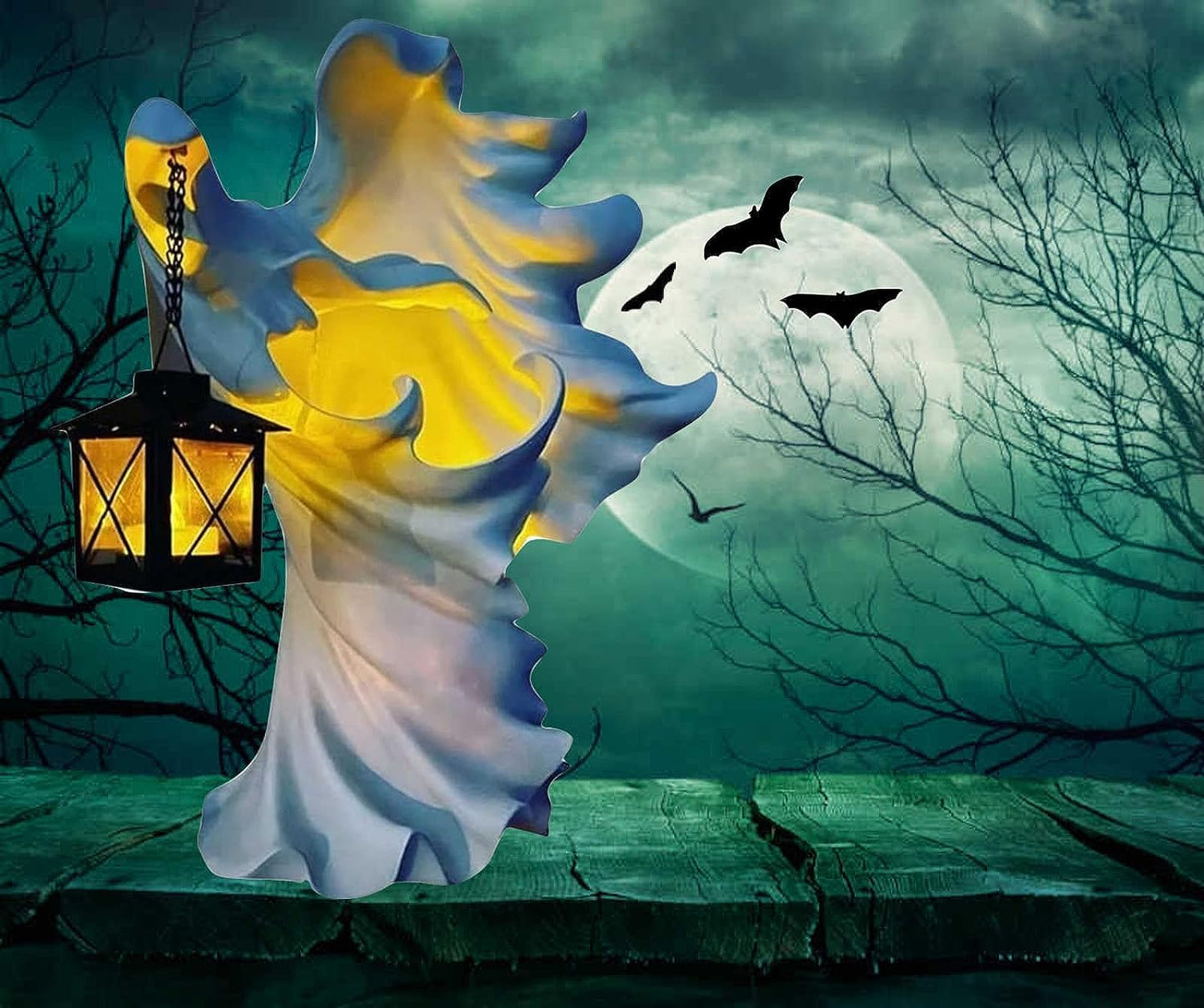 Hell's Messenger med Lantern- 2023 Uppgraderad Halloween Witch Lantern Decorations, Faceless Ghost Sculpture harts Halloween Decor