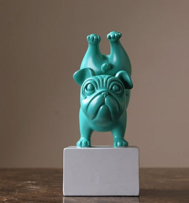 Resin Abstract Yoga Bulldog Dog Figurine Statuette Sculpture Animal Statue Desktop Craft Home Living Room Ornaments Decoration