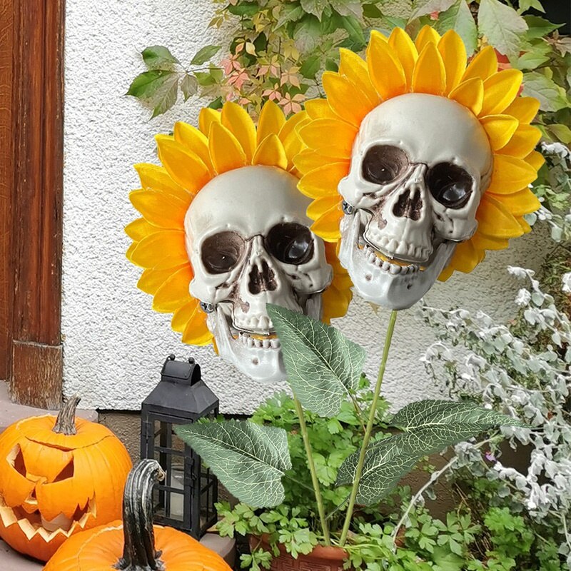 Skull Sunflower Halloween Scary Decoration Home and Garden Horror Artifical Flower Ornament för House Yard Deco Outdoor Calavera