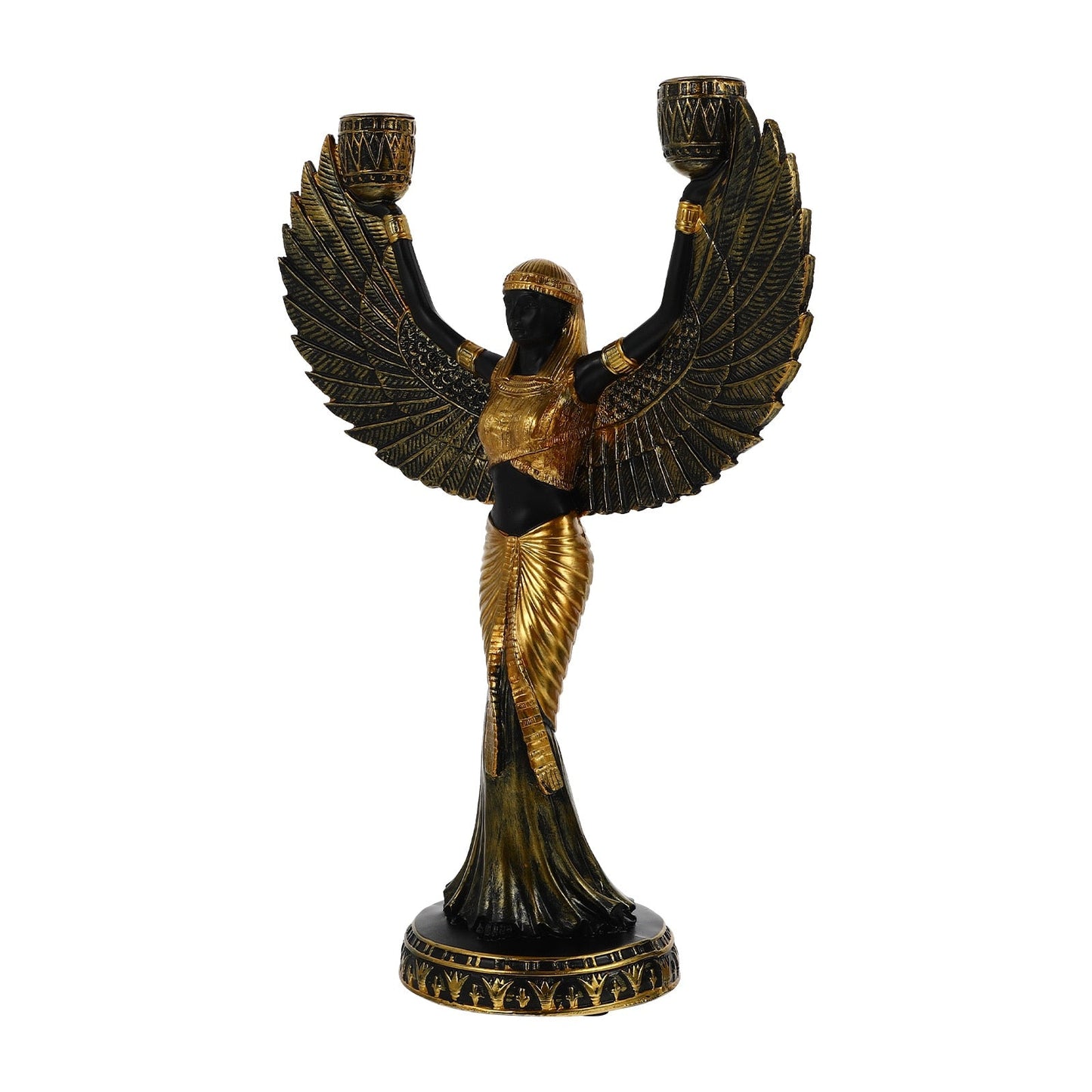 Pemegang Mesir Patung Dewi Isis Patung Patung Pemegang Candlestick Resin Decor Metal Metal Home Winged Pilar Purba Purba