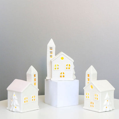 Tingke Nordic Style Hollow House Led Light European Home Decoration Ceramic House Ornament Creative Christmas Decoration Gift