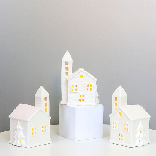 Tingke Nordic Style Hollow House Home Led Light European Home Ceramic Ornament Creative Christmas Decoration подарок
