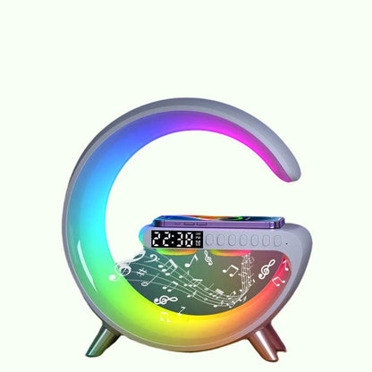 Aplicación multifuncional de altavoz de altavoces de despertador de alarma inalámbrico Aplicación RGB Estación de carga rápida para iPhone y Samsung