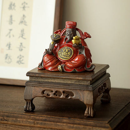Ceramics God of Fortune Character statue ornament， Chinese-style home living room porch office lucky Buddha statue