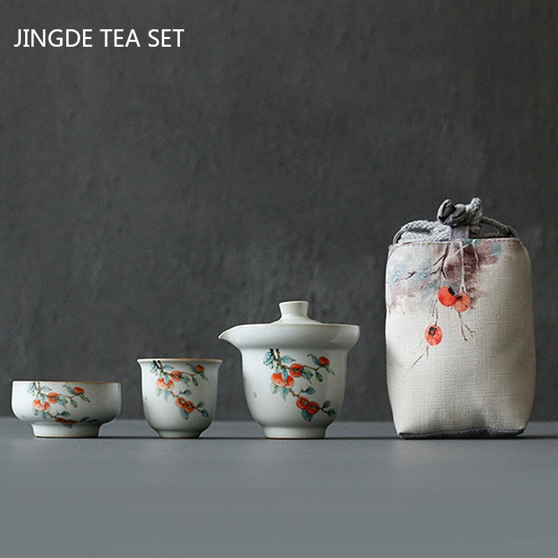 Tragbare Keramik-Teekanne und Tassen-Set, chinesisches Tee-Ei, maßgeschneidertes Teezeremonie-Zubehör, Reise-Tee-Set, eine Kanne mit zwei Tassen