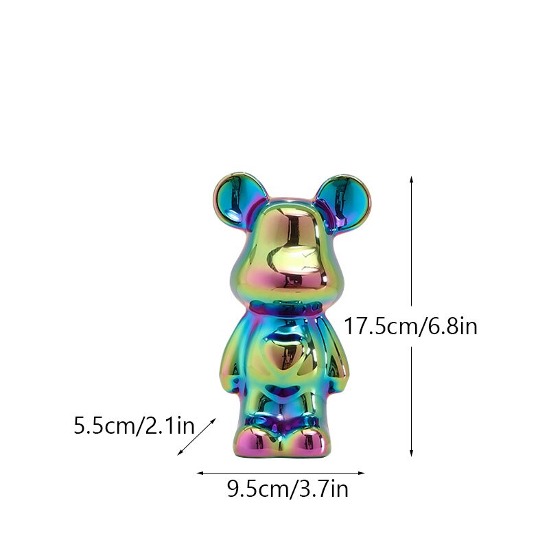 NORTHEUINS Ceramic Luxury Violence Bear Figurines Colorful  Electroplated Teddy Bear Collection Item Living Room Decor Ornaments