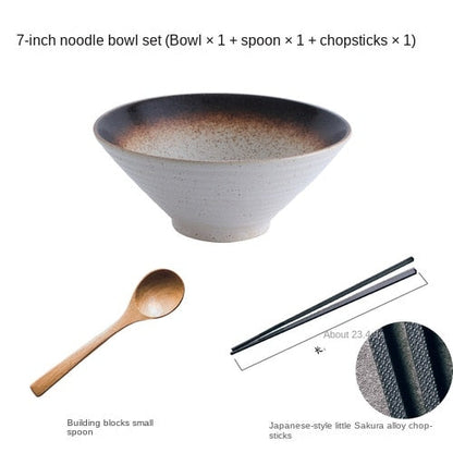Juego de vajillas creativas japonesas, tazón de cerámica de sombrero de bambú comercial, ramen grande para el hogar, arroz, fideos, tazón de sopa