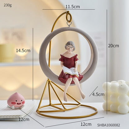 Hiasan Rumah Nordik Modern Girl Swing Ornament Kawaii Bubble Girl Sculpture Room Room Desktop Resin Resin Hadiah