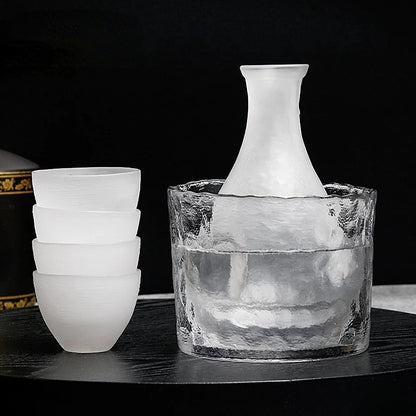 Creative Japanese Style Glass Wine Bottle Spirits Cup Sake Pot Set Wine Warmer Household Hot Wine Pot Frosted Pourers Decanter